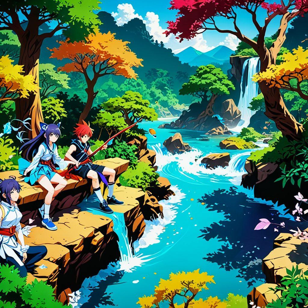 A whimsical and colorful scene featuring iconic elements of hentai anime and manga, such as stylized characters, vibrant fantasy landscapes, and dynamic action poses. Include symbols of geek culture like gaming consoles, comic books, and cosplay items subtly integrated into the backdrop. The overall mood should be playful and inviting, drawing in enthusiasts with bright, eye-catching colors. anime style. vibrant colors. dynamic composition.